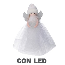[S-V6167870000] Lampada a LED in tessuto argento con forma di bambolina - 6x14x30 cm