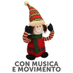 [S-V6130340000] Pupazzo Tessuto Elfo Rosso con Musica e Movimento 12x12x40 cm
