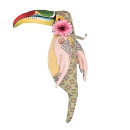 [S-V8539060000] Pupazzo tessuto tucano con fiore 30x45x11 cm