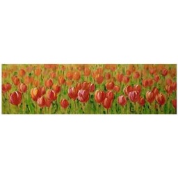 [S-V4614050000] Quadro dipinto fiori rosso rettangolare 50x150x3 cm