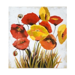 [S-V4614170000] Quadro moderno dipinto papaveri e fiori gialli 80x80x4 cm
