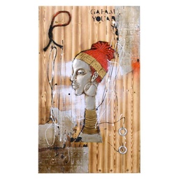 [S-V4612470000] Quadro in legno donna africana con corda 60x90x0,5 cm