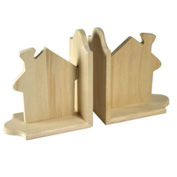 [S-V5029470000] Reggilibri coppia in legno con casa 19x17x19 cm