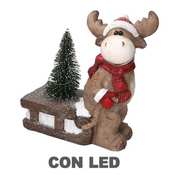 [S-V6141850000] Renna resina con slitta grigio 30x14x32 cm