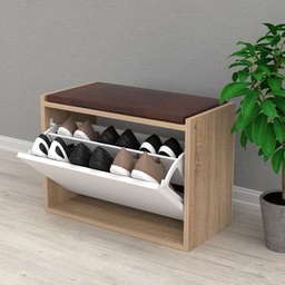 [S-FZ98907] Scarpiera baule Susa bianco e sonoma con cuscino imbottito