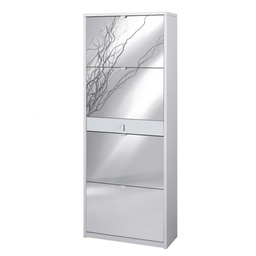[S-OSK569BFSPK] Scarpiera con quattro ante a specchio e un cassetto Bianco Cenere 63x29x h164 cm