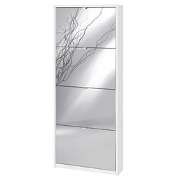 [S-ASK554OSSPK] Scarpiera Slim Salvaspazio Quattro Ante a Specchio Bianco Ossido 63x18x h154 cm