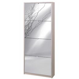 [S-ASK554OLSPK] Scarpiera Slim Salvaspazio Quattro Ante a Specchio Olmo Chiaro 63x18x h154 cm