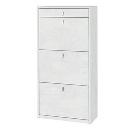[S-OSK567OSOSK] Scarpiera sottile salvaspazio con tre ante e un cassetto in Bianco Ossido 63x29x h127 cm