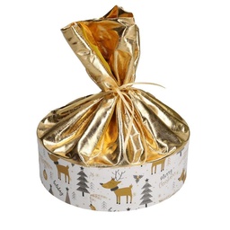 [S-V1221950000] Scatola Cartone Panettone Bianco Oro Tondo 23x23x7 cm