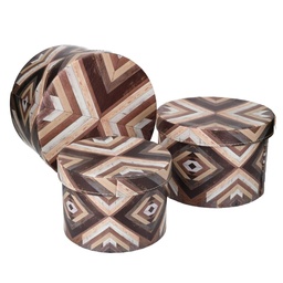 [S-V6123590000] Scatola ecopelle marrone righe tondo 27x27x17 cm