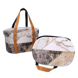 [S-V1230990000] Scatola ecopelle con manici 1-2 marmo ovale 35,5x26h20