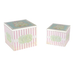 [S-V5911890000] Scatola portate in legno quadrata con righe rosa, 15x13x15 cm