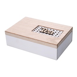 [S-V5959790000] Scatola Portaoggetti in Legno con 6 Scomparti, Bianco Rettangolare 24x16x7 cm