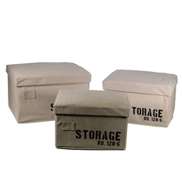 [S-V1215980000] Set di 3 Scatole Rettangolari in Tessuto Crema per lo Storage