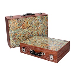 [S-V5925570000] Scatola valigia legno verde bordo marrone cm34x9,3h24