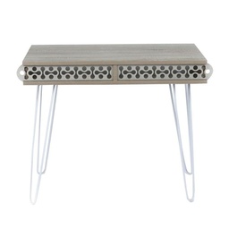 [S-FZ93772] Scrivania Ilia piedi in metallo bianco e piano rovere 96x51x75 HMT190642