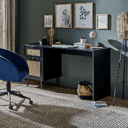 [S-FZ99085] Scrivania Vienna30A nera con frontali effetto vimini