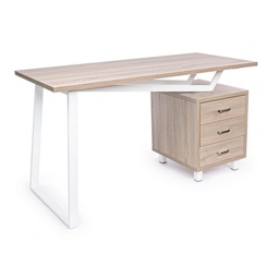[S-B0710373] Scrivania in legno bianca con cassettiera Armande 140x60x76 cm