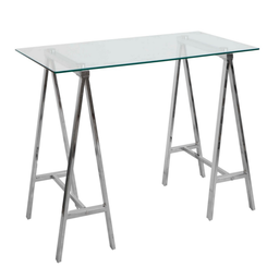 [S-B0710398] Scrivania moderna Alchimia Cromo con piano in vetro 140x70x76h cm