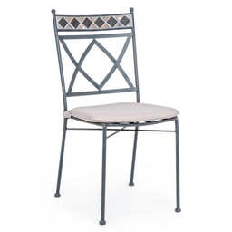 [S-B0804660] Sedia da esterno in metallo Berkley - Struttura zincata e verniciata a polvere - Schienale in ceramica a mosaico - Cuscino sfoderabile - Impilabile - Imballo senza cartone - Set da 4 pezzi