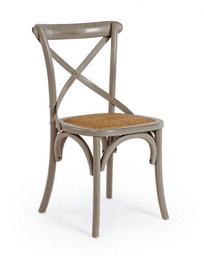 [S-B0743227] Sedia Grigio Scuro in Legno di Olmo con Seduta Imbottita in Rattan Naturale