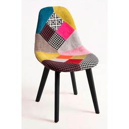 [S-FZ99840] Sedia Mab in Tessuto Patchwork con Gambe in Legno Nero  84x48x54 cm