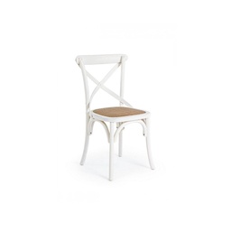 [S-B0743223] Sedia in Legno Bianca Retro - Struttura in Legno di Olmo - Seduta Imbottita in Rattan Naturale - Finitura Poliuretanica - Misure: 50,5x52x87 cm - Altezza Seduta: 46 cm
