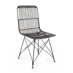 [S-B0671477] Sedia contemporanea in acciaio e kubu Nero LUCILA 45x55x h85 cm