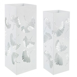 [S-B0723183] Set 2 Porta Ombrello Metallo Bianco Ginko - Misure 19x19x52 cm e 15,5x15,5x48 cm