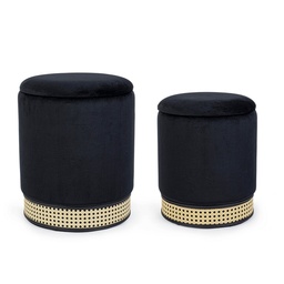 [S-B0720696] Set 2 Pouf Contenitore Tessuto Nero Milena - Grande Ø36x44cm, Piccolo Ø31.5x40cm