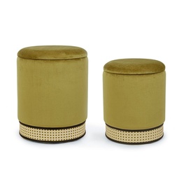 [S-B0720697] Set 2 pouf contenitore velluto verde Milena - Pratici e raffinati