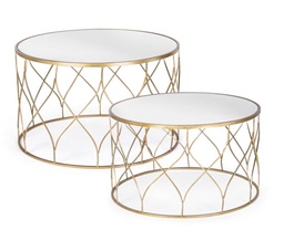 [S-B0746205] Set 2 tavolini in metallo Elenor - Stile moderno, struttura in acciaio verniciato a polvere epossidica, piano in vetro - Dimensioni: grande ø71 cm diametro, 43 cm altezza; piccolo ø66 cm diametro, 38.5 cm altezza