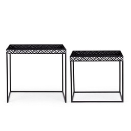 [S-B0746420] Set 2 tavolini in metallo nero Inky - Stile industriale - Grande 61.5x35.5x58 cm, Piccolo 52x32.5x48 cm