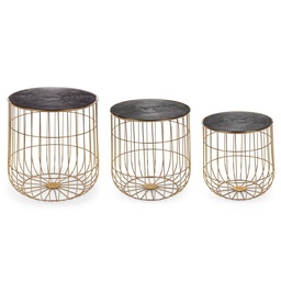 [S-B0746196] Set 3 Tavolini Contenitori di Design Mariam - Base in Acciaio - Piano Removibile in Alluminio