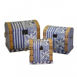 [S-V9179440000] Set 3 bauli portatutto bianco-blu, perfetti per donare ordine ai tuoi oggetti più cari, misure: grande 55x45xh42 cm, medio 44x35xh38 cm, piccolo 34x27xh34 cm