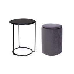 [S-B0743484] Set combinato moderno tavolino-pouf Annika grigio scuro - Dimensioni: 32x42 cm pouf, 40x50 cm tavolino