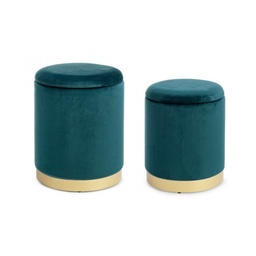 [S-B0720322] Set da 2 Pouf in velluto con contenitore Blu POLINA