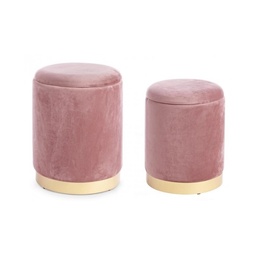 [S-B0720320] Set da 2 Pouf in velluto con contenitore Rosa Antico
