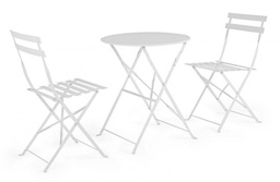 [S-B0803546] Set da giardino Bistrot bianco con tavolo e sedie pieghevoli