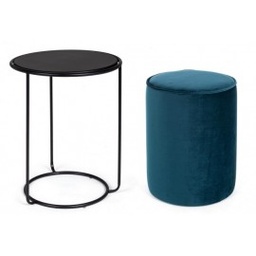 [S-B0743485] Set pouf tondo con tavolino blu