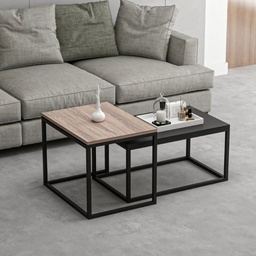 [S-FZ97153] Set tavolini da salotto Leka nero e noce struttura in metallo
