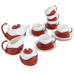 [S-V58343400AR] Set tazza the con teiera e lattiera 9 pezzi in bambù arancione e ceramica