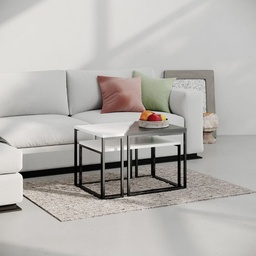 [S-FZ99444] Set tre tavolini sovrapponibili OhLady bianco e antracite con gambe nere