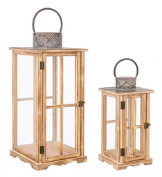 [S-B0141220] Set di 2 Lanterne Sharyl Rett Nat-Brunito in Legno, Metallo e Vetro - Dimensioni: 26x26x59 cm e 18x18x39 cm