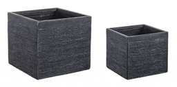 [S-B0790571] Set2 Vaso Graffiti Qu Nero Basso - Design Contemporaneo - Fibra di vetro e Argilla Colorata - Dimensioni: 40x40x37,5 cm e 30x30x27,5 cm