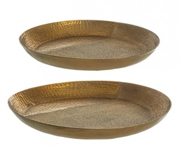 [S-B0184171] Set2 Piatto Decor Hammel Oro - Piatto Decorativo in Alluminio Martellato - Finitura Dorata - Design Unico e Raffinato - Dimensioni: 40x4,5 cm e 35x4 cm