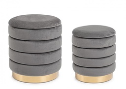 [S-B0720593] Set2 Pouf Contenitore Darina Grigio in velluto