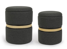 [S-B0720691] Set2 Pouf Contenitore Karina Carbon - Pouf G: 36x44 cm, Pouf P: 31,5x40 cm