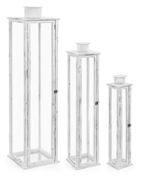 [S-B0140923] Set di 3 Lanterne Ottawa Bianco - Dimensioni: G: 30x30x129 cm, M: 22x22x103 cm, P: 15,5x15,5x78 cm